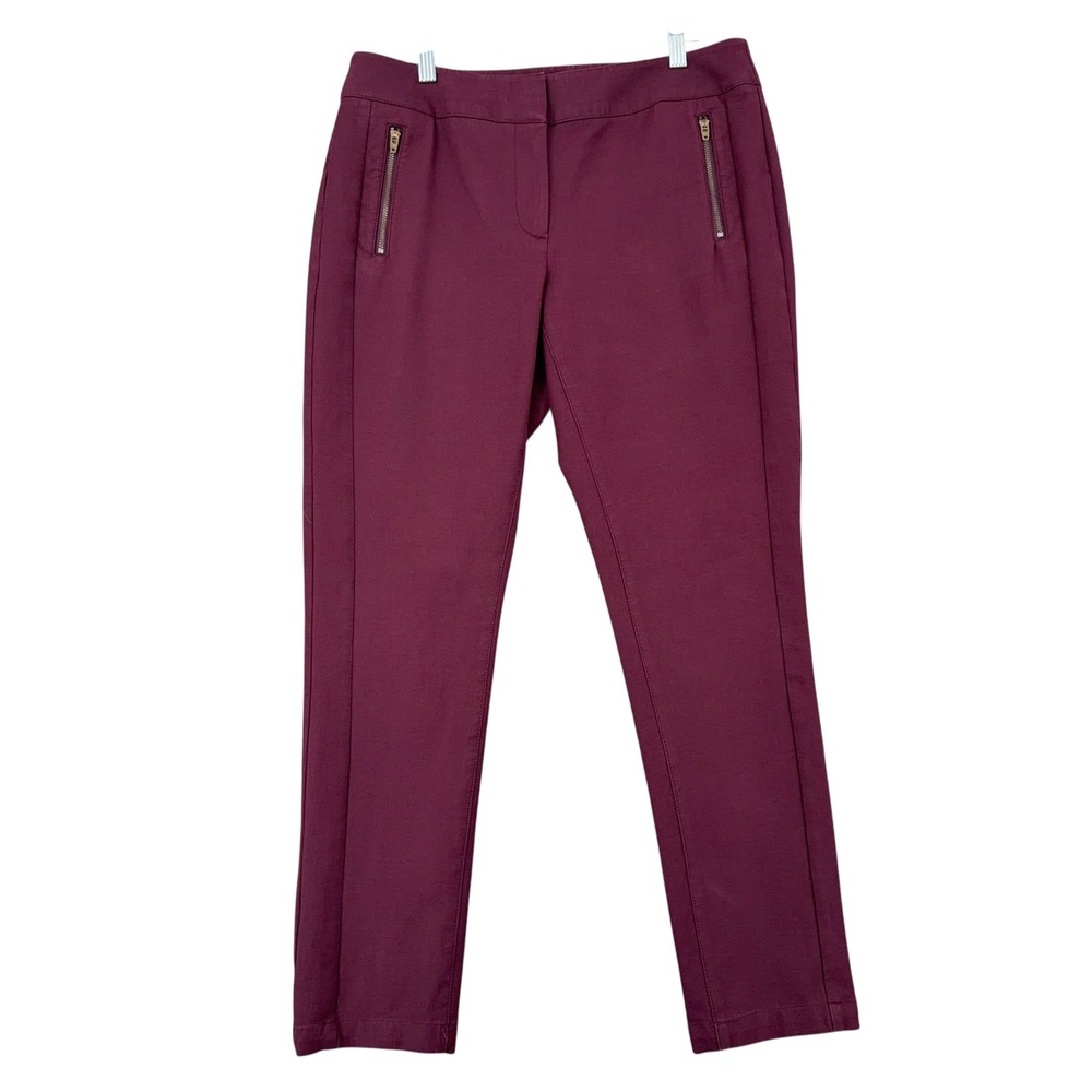 Loft Julie Skinny Pants Burgundy Maroon Size 8 Stretch Zipper Pockets